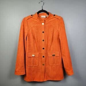 Chico’s Faux Suede Jacket Womens Small  Burnt Orange Snap Front Stretch